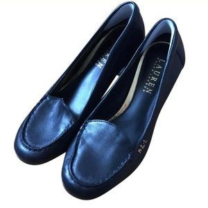 Ralph Lauren black wedge-heeled loafer